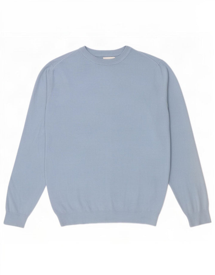 Zara Herren-Pullover mit Rundhalsausschnitt, groß, blaue Viskose