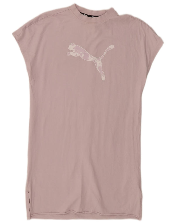 Puma Damen Grafik-T-Shirt-Kleid UK 6 XS Rosa Baumwolle