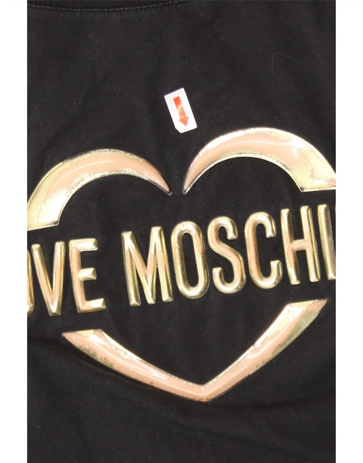 Moschino Damen Grafik-T-Shirt-Oberteil UK 14 Large Schwarz