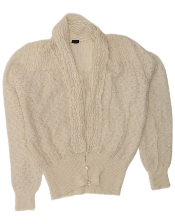 VINTAGE Damen Cardigan Pullover UK 16 Large Off White Acryl