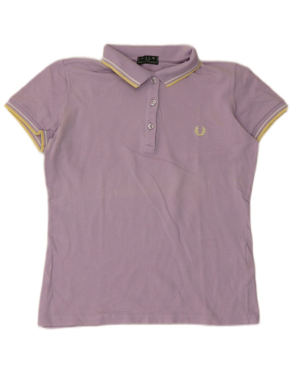 Fred Perry Damen Crop Poloshirt UK 12 Mittellila gestreift aus Baumwolle