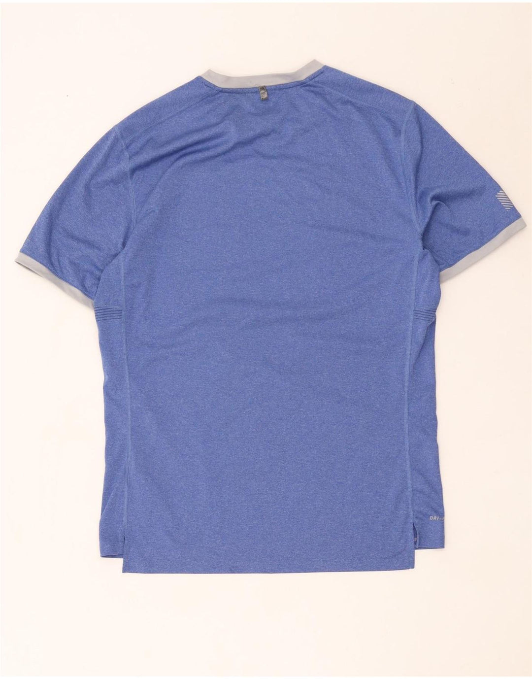 Nike Herren Dri Fit T-Shirt-Oberteil aus mittelblau gestreiftem Polyester