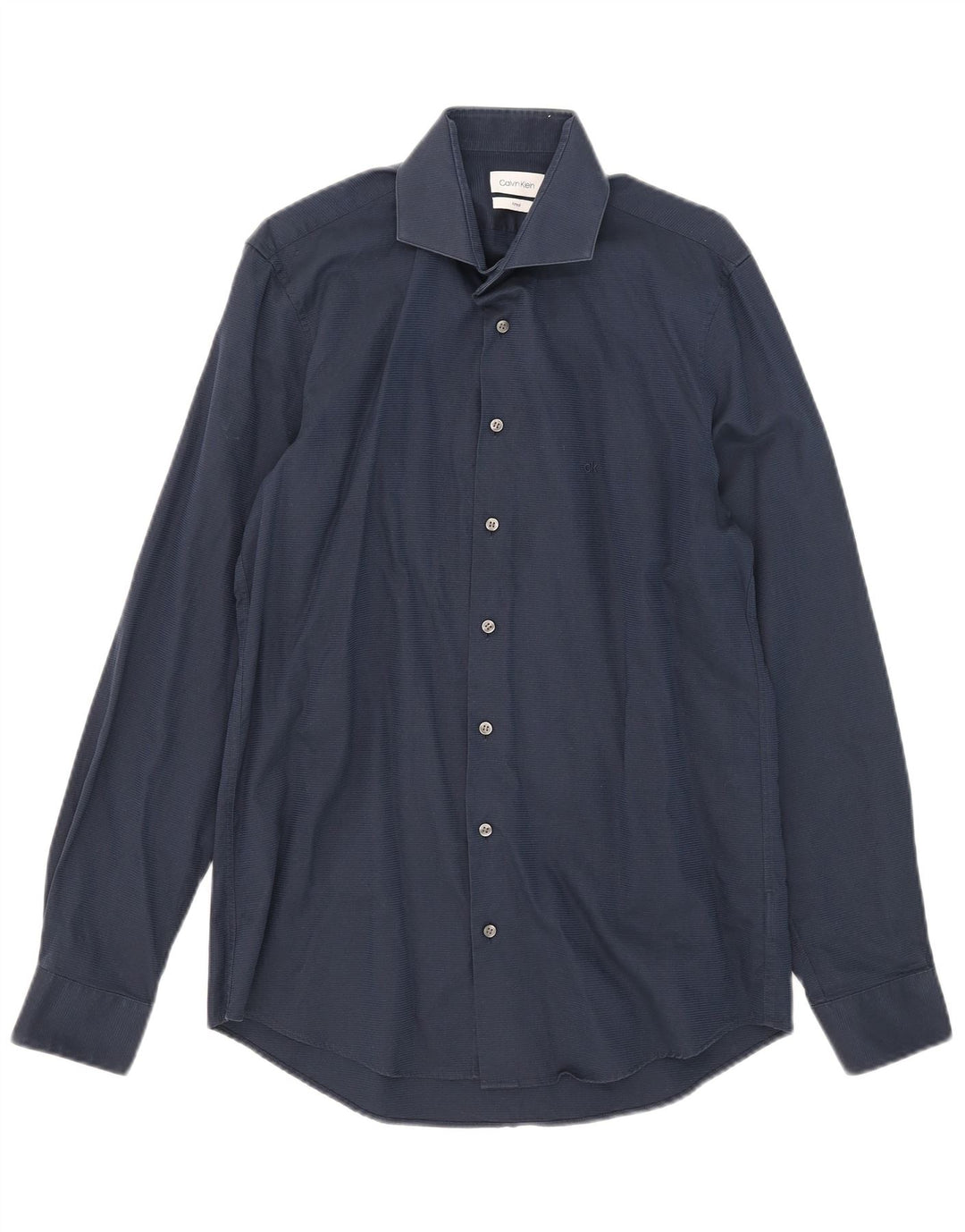 Tailliertes Herrenhemd von Calvin Klein, Größe 39, 15 1/2, mittelgroß, marineblau, Nadelstreifen