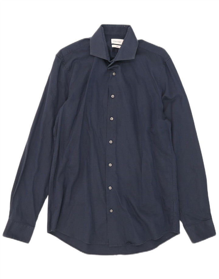 Tailliertes Herrenhemd von Calvin Klein, Größe 39, 15 1/2, mittelgroß, marineblau, Nadelstreifen