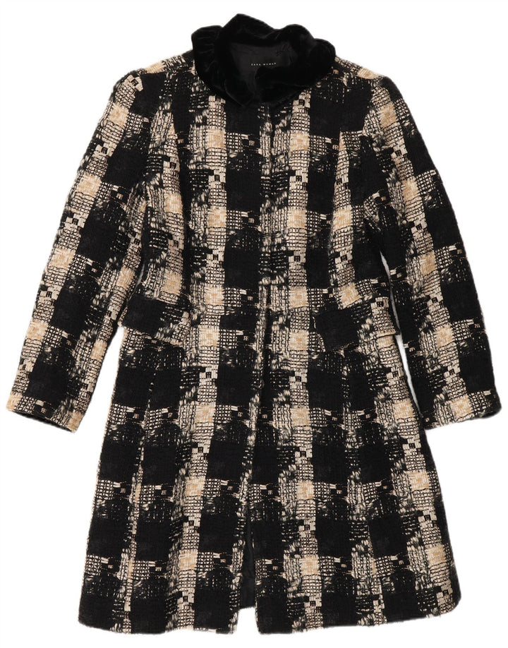 Zara Damen Mantel UK 12 Mittelschwarz karierte Wolle