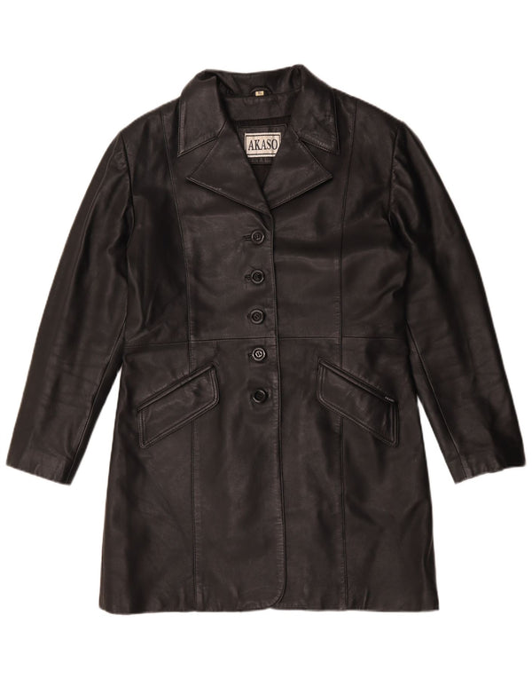 Akaso Damen Ledermantel UK 18 XL Schwarzes Leder