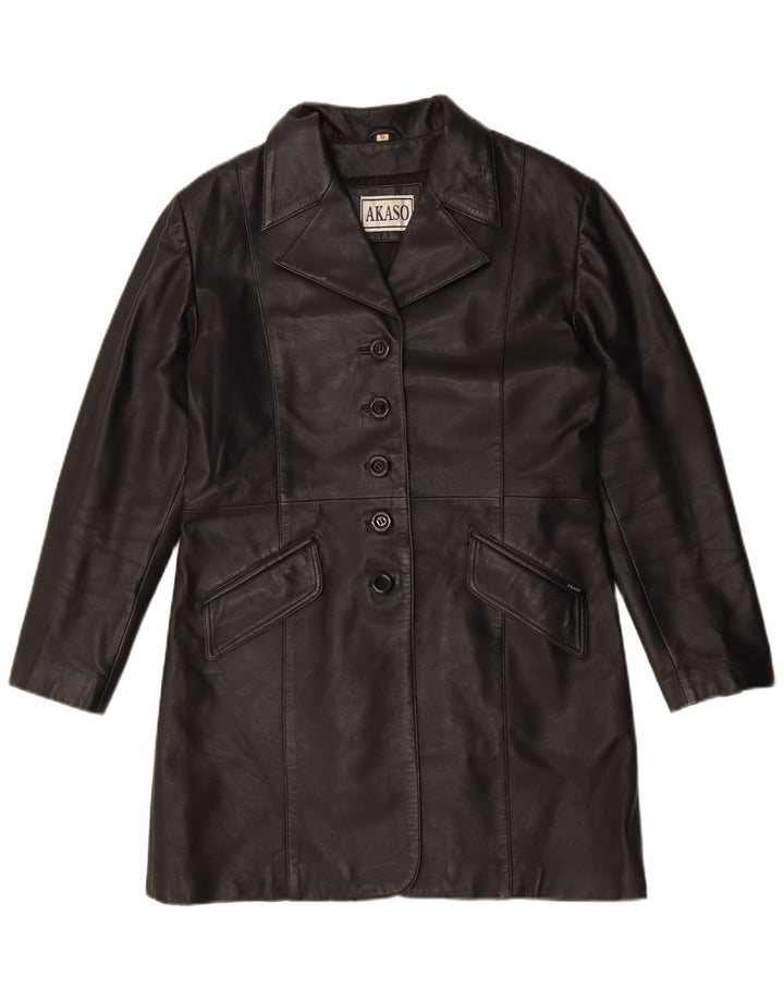 Akaso Damen Ledermantel UK 18 XL Schwarzes Leder