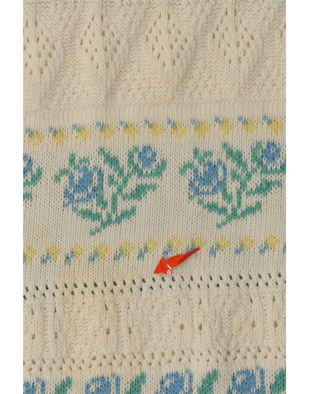 VINTAGE Damen-Pullover mit U-Boot-Ausschnitt, IT 46, großes weißes Blumen-Acryl