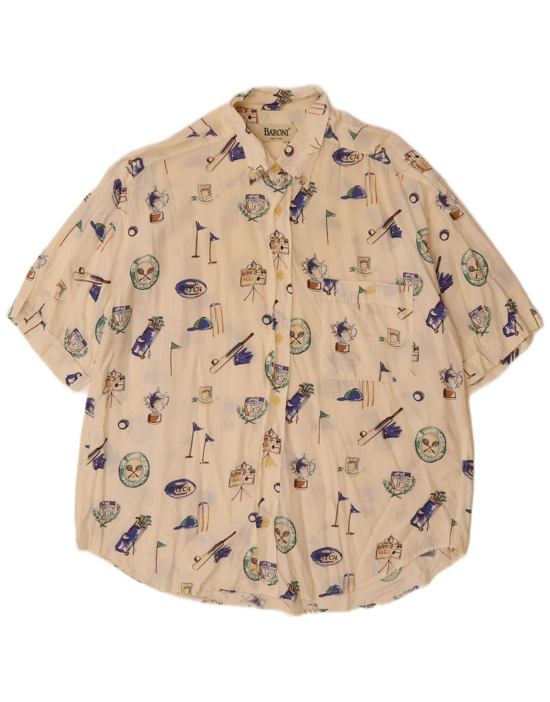 BARONI Herren-Kurzarmshirt mit Grafik, groß, cremefarbene Viskose