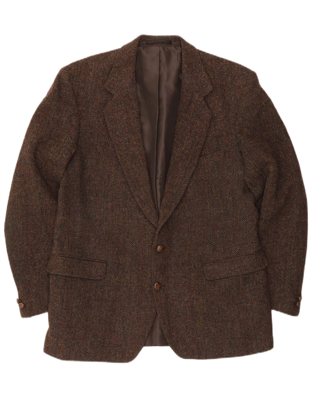 Harris Tweed Herren-Blazer mit 2 Knöpfen, UK 44, 2XL, braun karierte Wolle