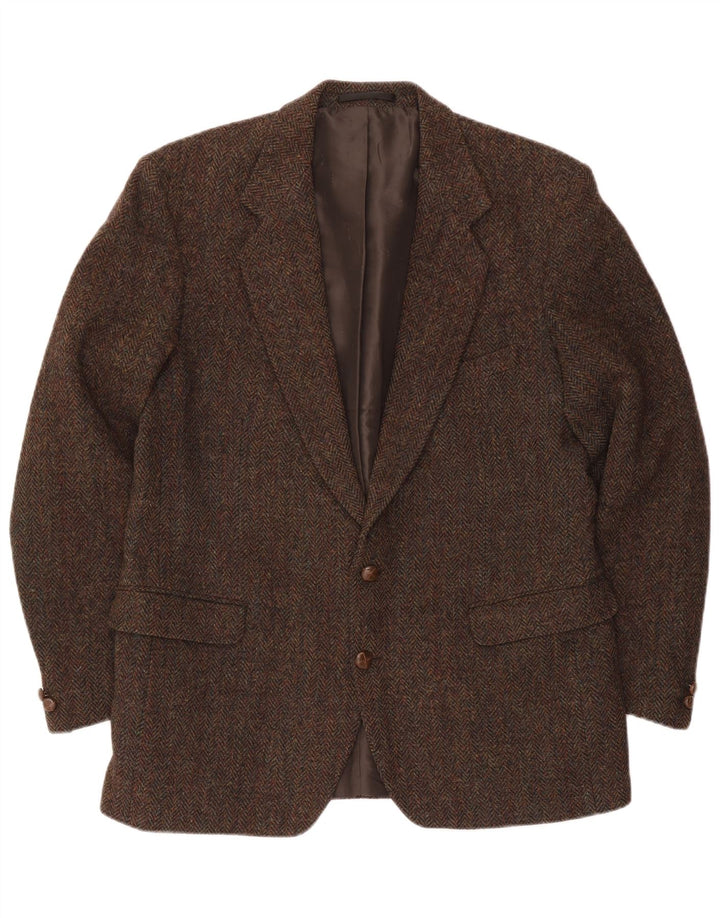 Harris Tweed Herren-Blazer mit 2 Knöpfen, UK 44, 2XL, braun karierte Wolle