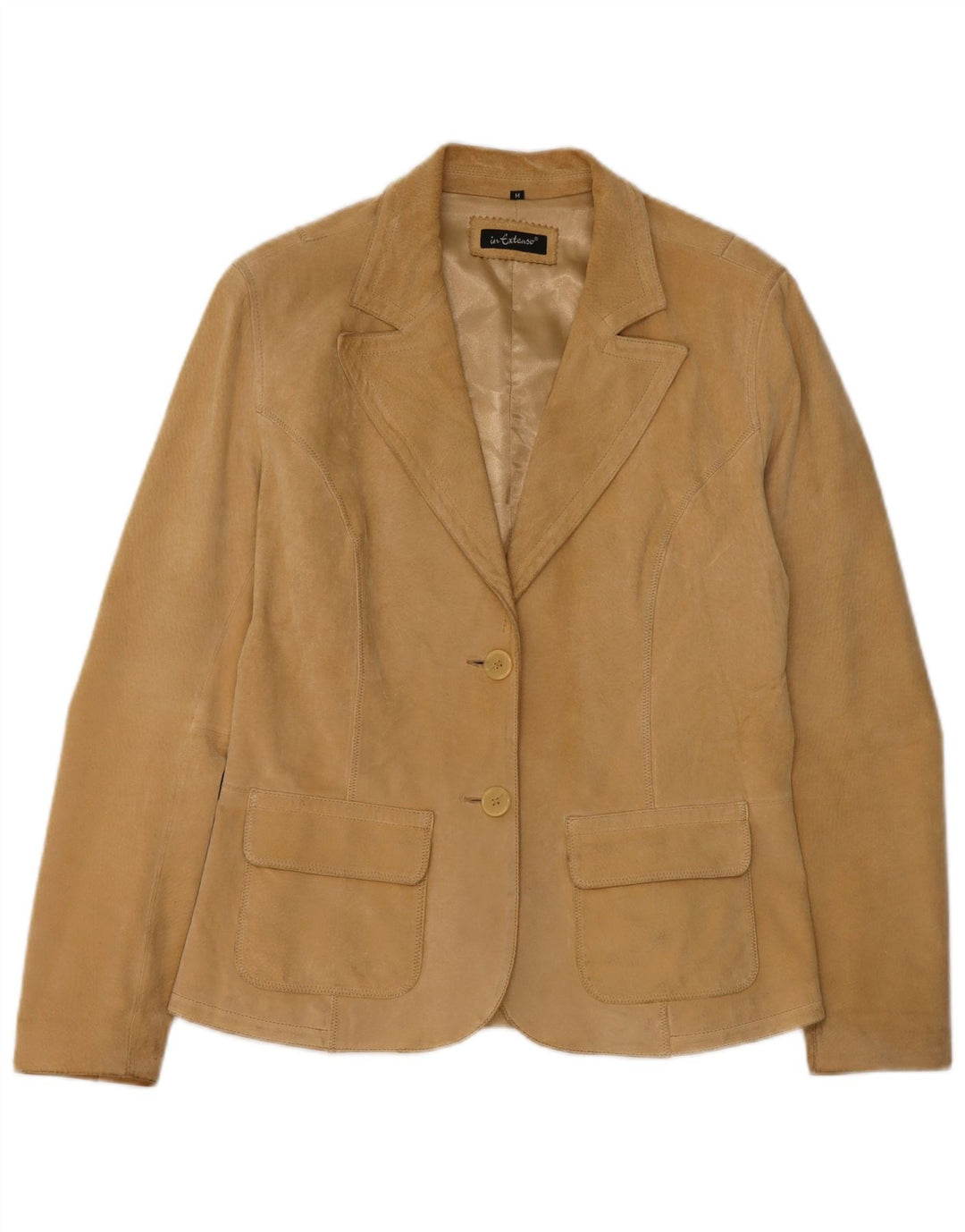 In Extenso Damen-Blazer aus Wildleder mit 2 Knöpfen, UK 14, mittelbeigefarbenes Leder