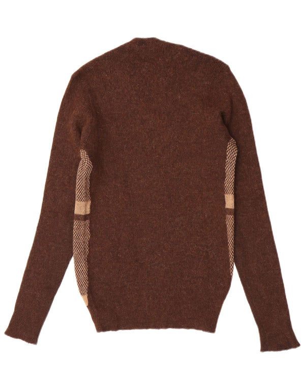 Vintage Damen V-Ausschnitt Pullover Pullover UK 10 Small Brown Colourblock