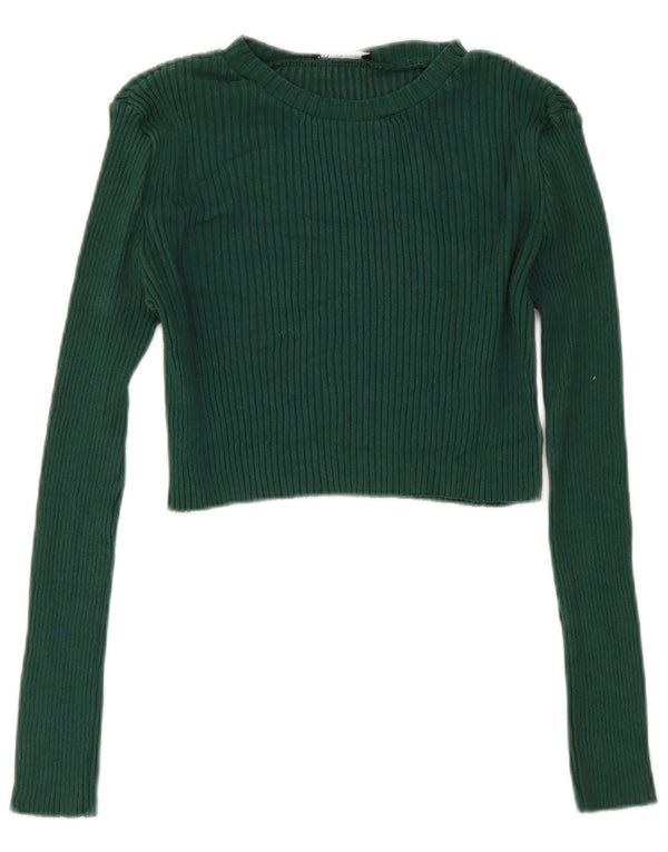 Zara Damen Crop Top Langarm UK 14 Large Grün
