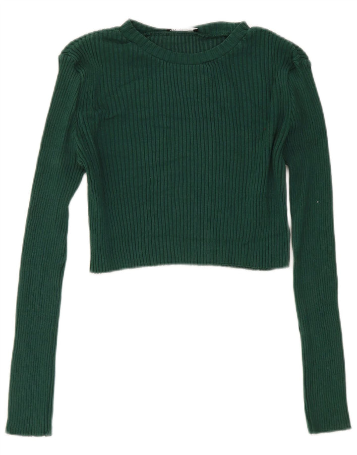 Zara Damen Crop Top Langarm UK 14 Large Grün