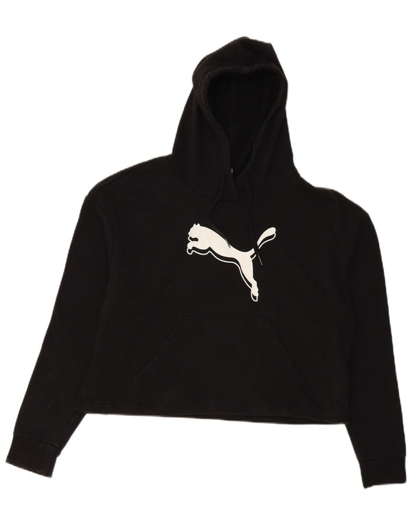 Puma Womens Oversized Crop Graphic Hoodie Jumper UK 10 Small Black
