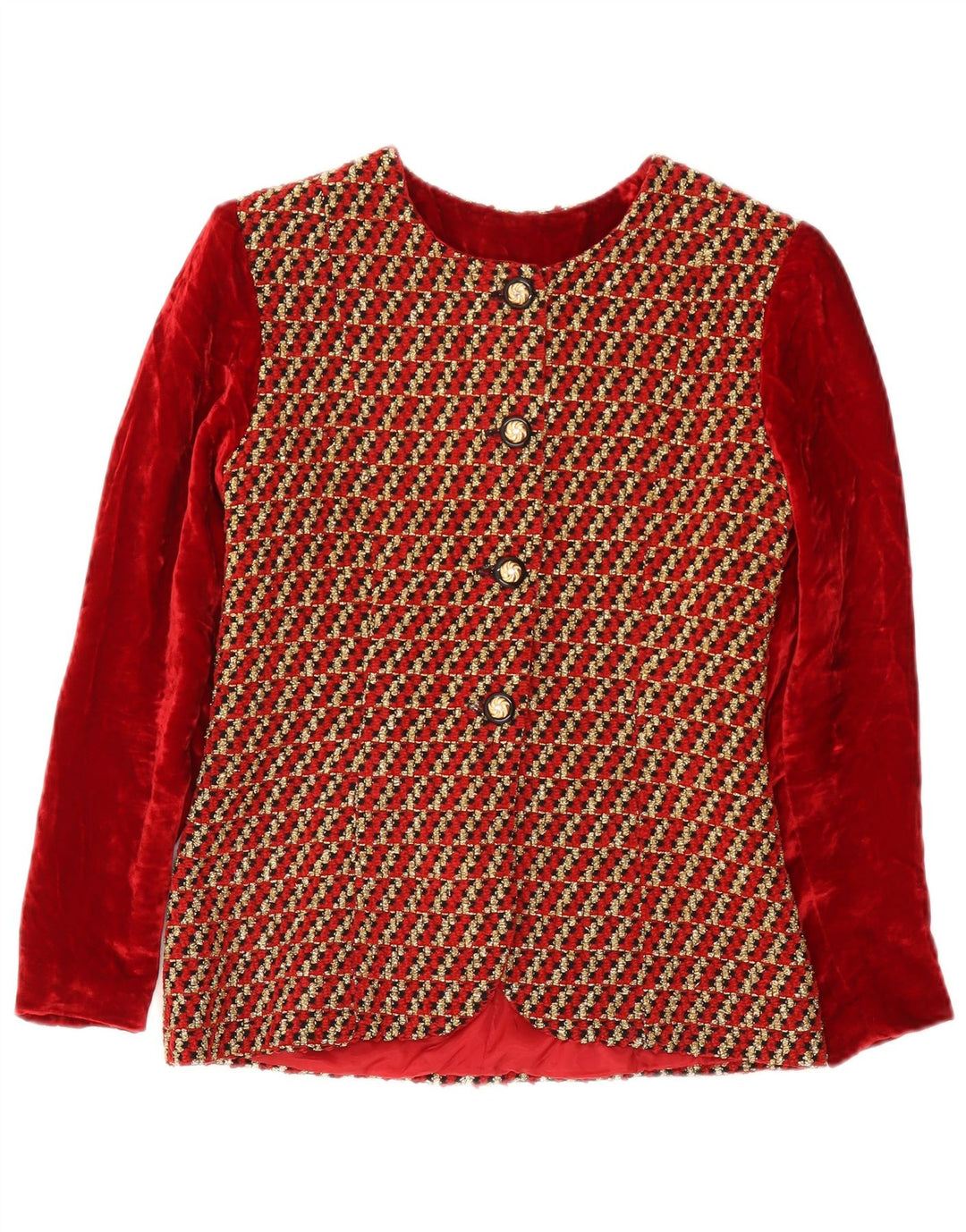 Vintage Damen 4-Knopf-Samt-Blazerjacke UK 8 Klein Rot gestreift
