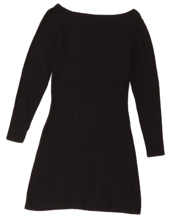 Desigual Damen Grafik-Langarm-A-Linien-Kleid UK 4 XS Schwarz geblümt