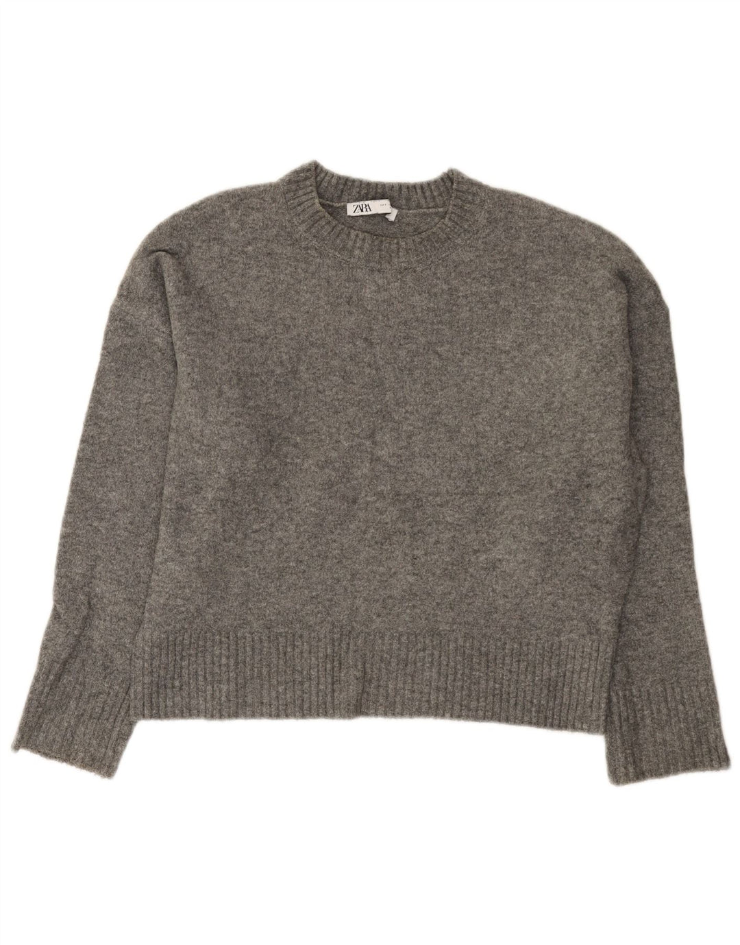 Zara Damen-Pullover, übergroß, Rundhalsausschnitt, Gr. 10, Small, Grau, Acryl