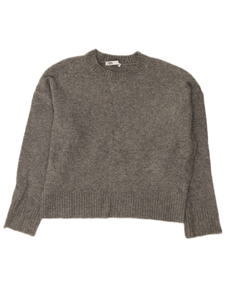 Zara Damen-Pullover, übergroß, Rundhalsausschnitt, Gr. 10, Small, Grau, Acryl