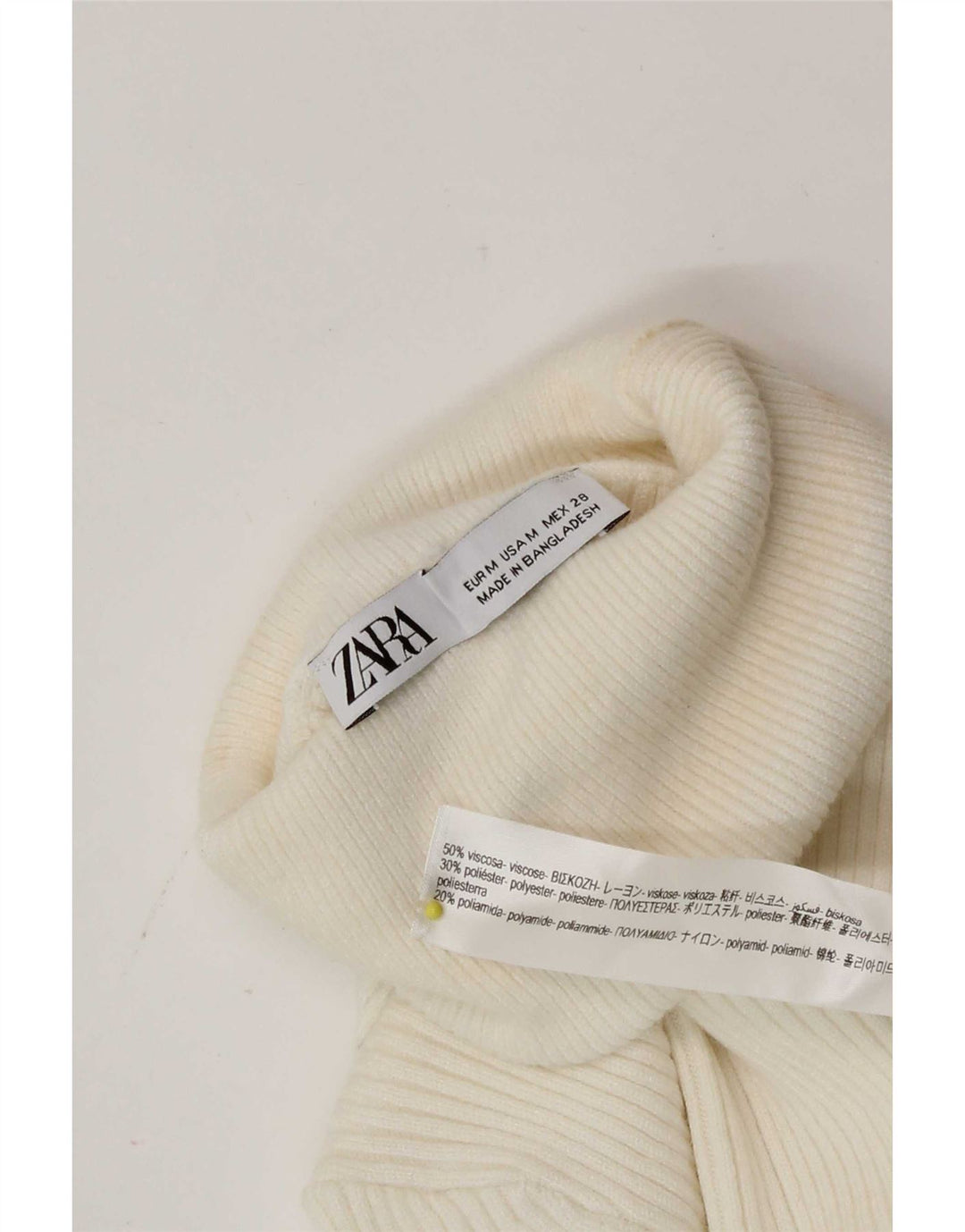 Zara Damen Crop Rollkragenpullover Pullover UK 12 Mittelweiße Viskose