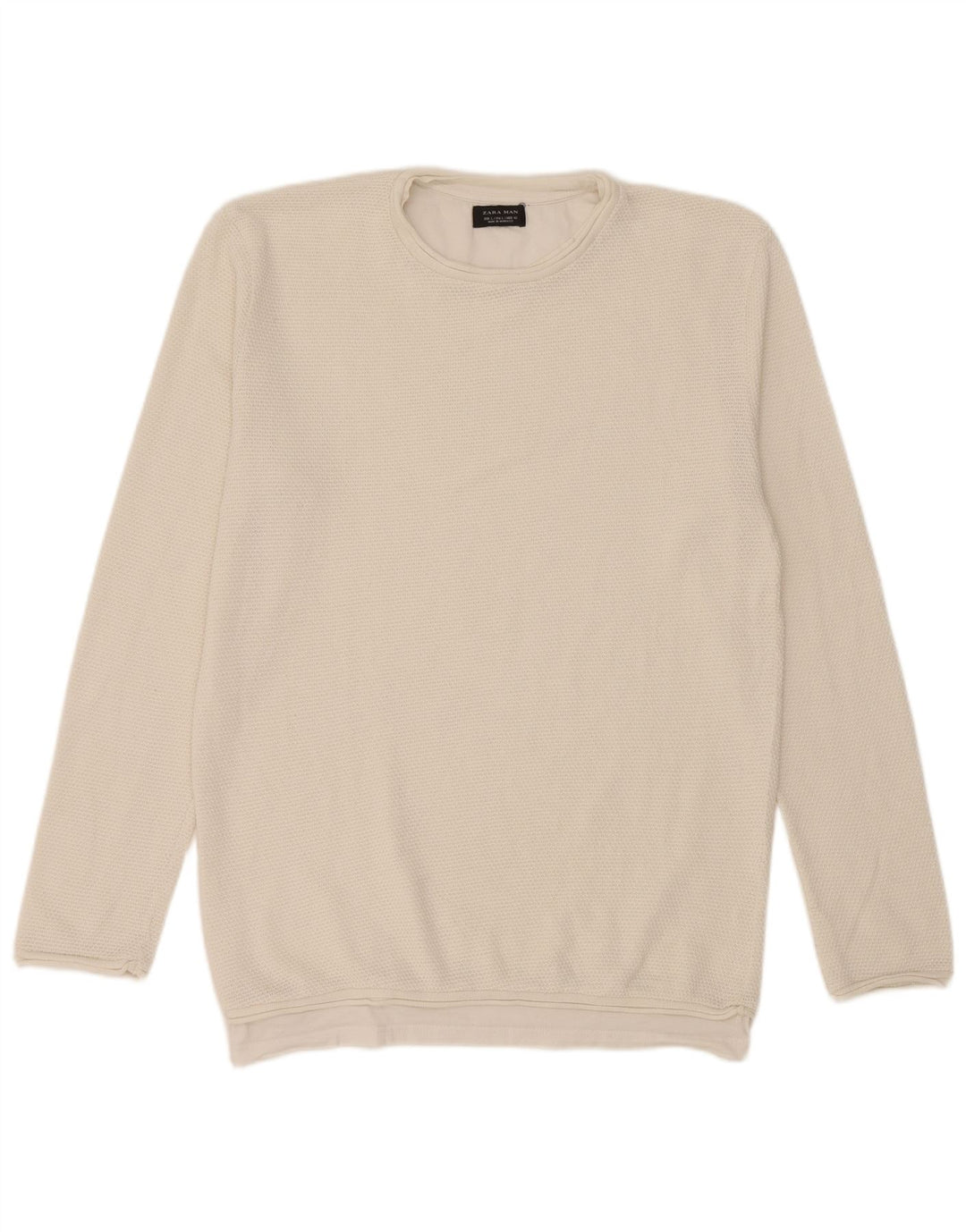 Zara Herren-Pullover mit Rundhalsausschnitt, Größe L, Weiß