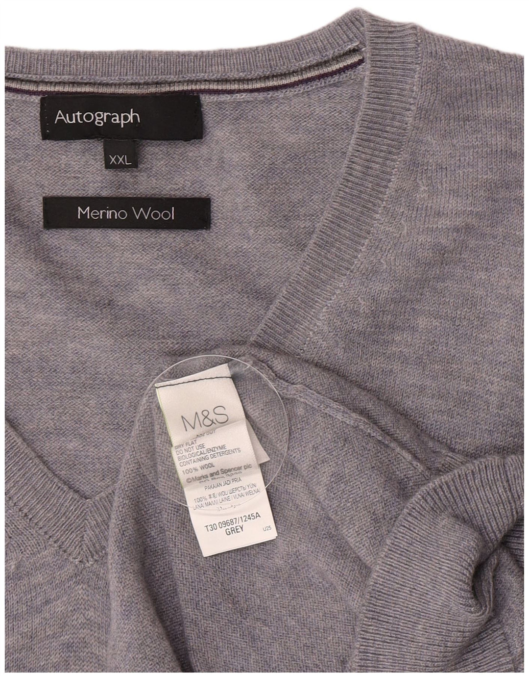 Marks & Spencer Herren Autograph V-Ausschnitt Pullover Pullover 2XL graue Wolle