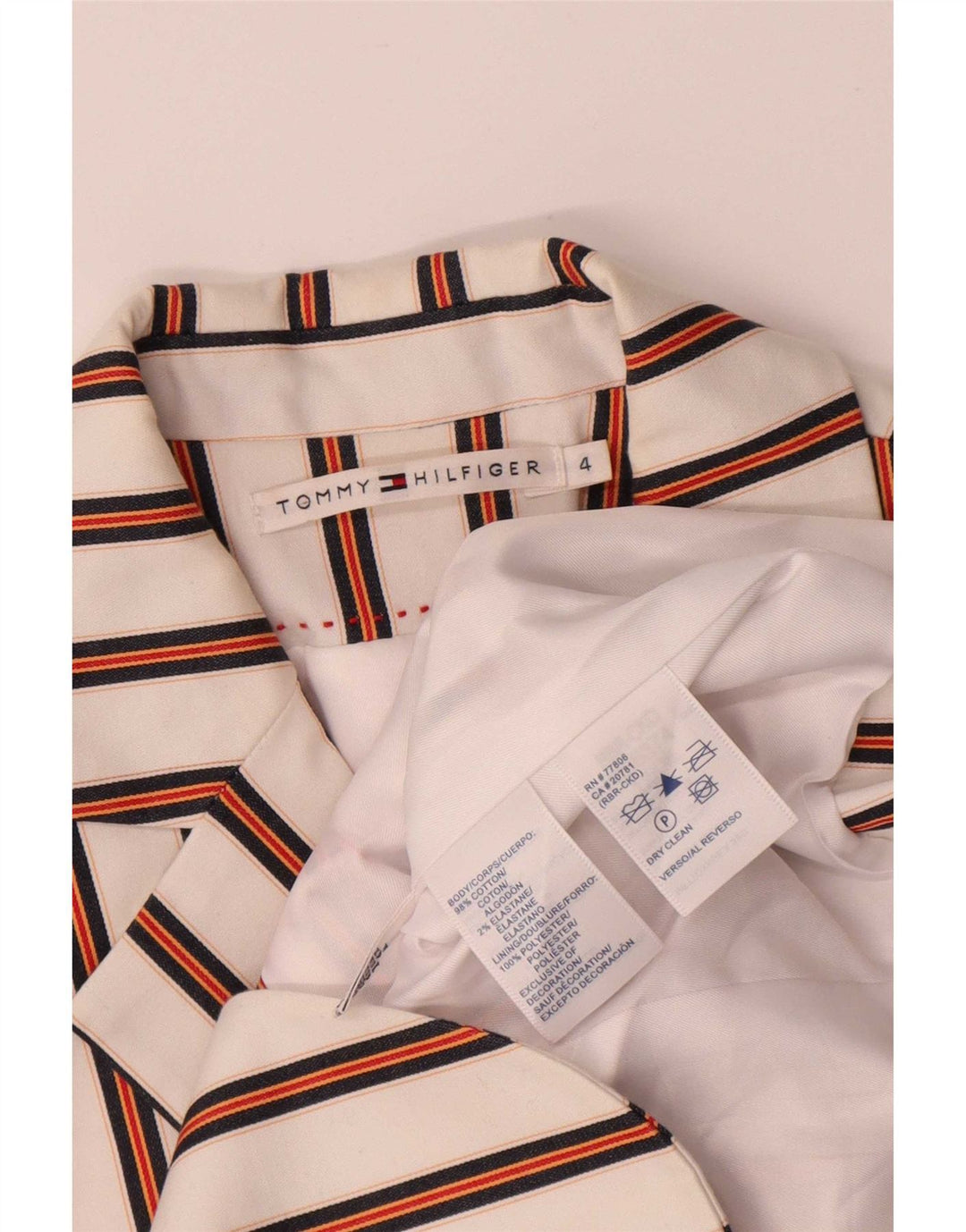 Tommy Hilfiger Damen-Blazerjacke mit 2 Knöpfen, US 4, klein, weiß gestreift