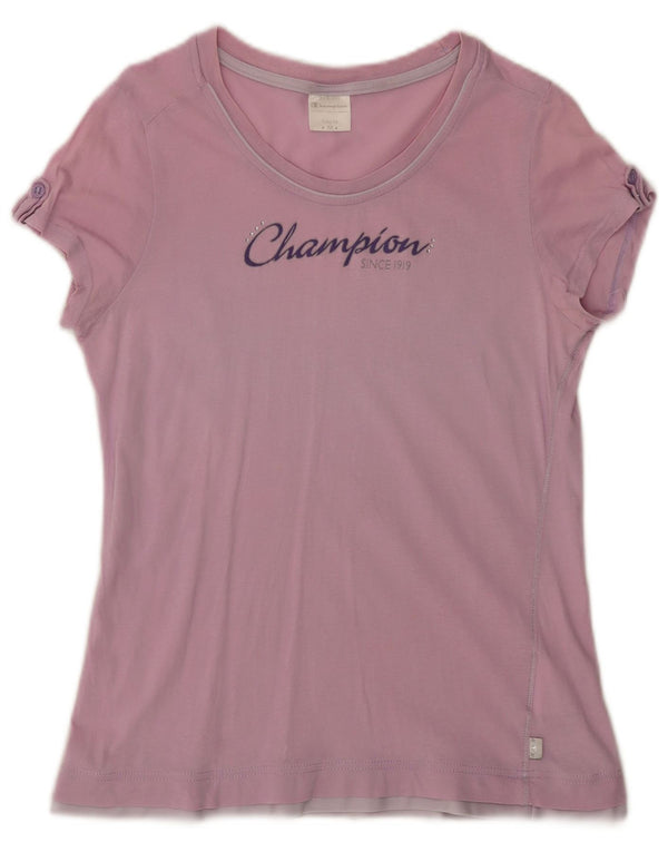 Champion Damen Easy Fit Graphic T-Shirt Top UK 12 Mittelrosa Baumwolle