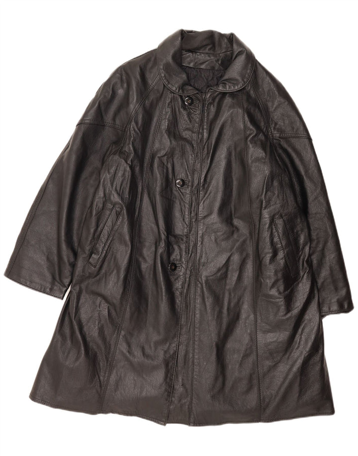 Vintage Damen Ledermantel UK 14 Large Schwarz