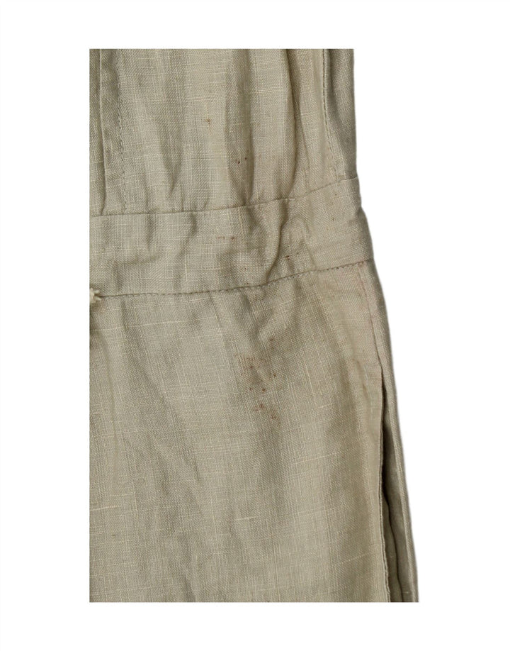 Vintage Damen Ärmelloser Playsuit UK 12 Medium Khaki Leinen