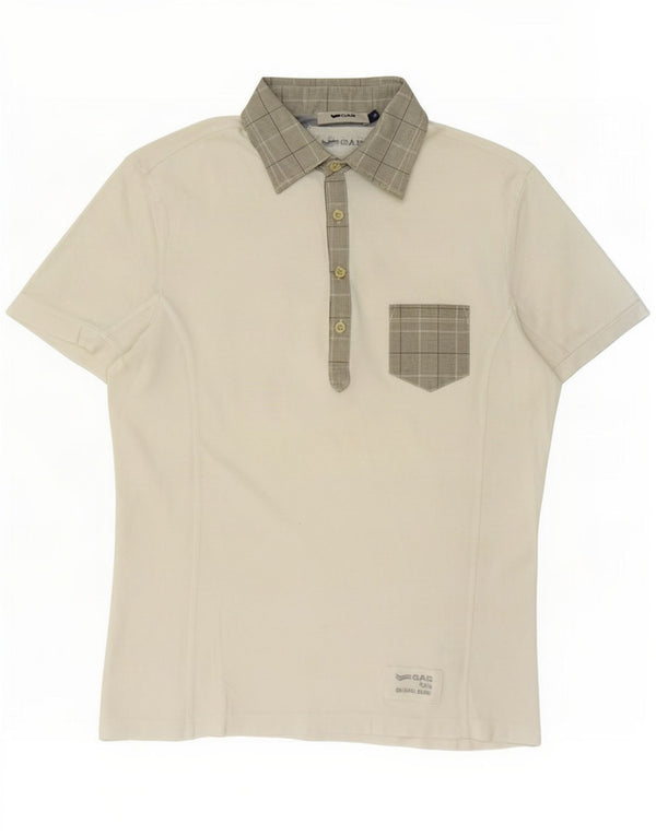 Gas Damen Poloshirt UK 14 Medium Off White Colourblock Baumwolle