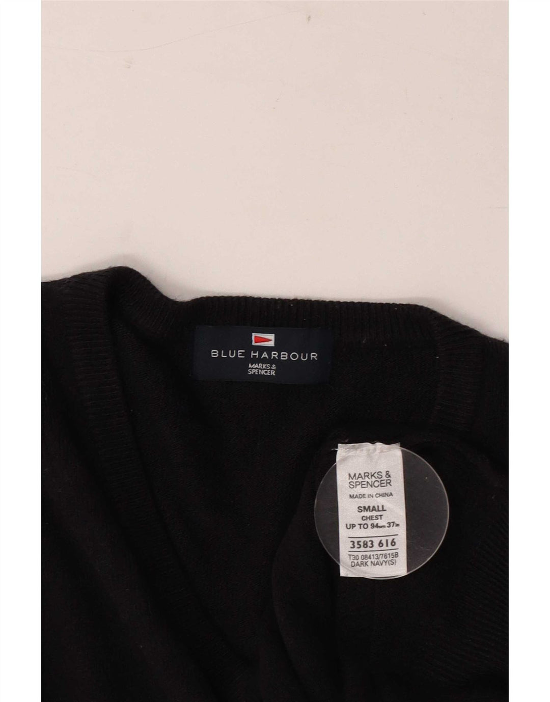 Marks & Spencer Herren Blue Harbour Pullover mit V-Ausschnitt, Größe S, Marineblau