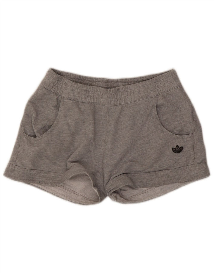 Adidas Damen Sportshorts UK 12 Mittelgraue Baumwolle