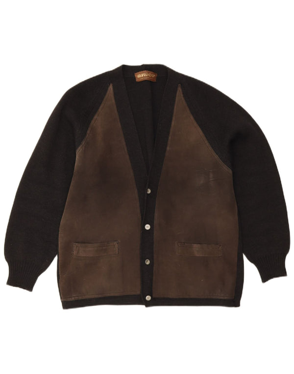 Anfor Herren-Strickjacke aus Wildleder, EU 48, Mittelschwarzes Farbblock-Wildleder