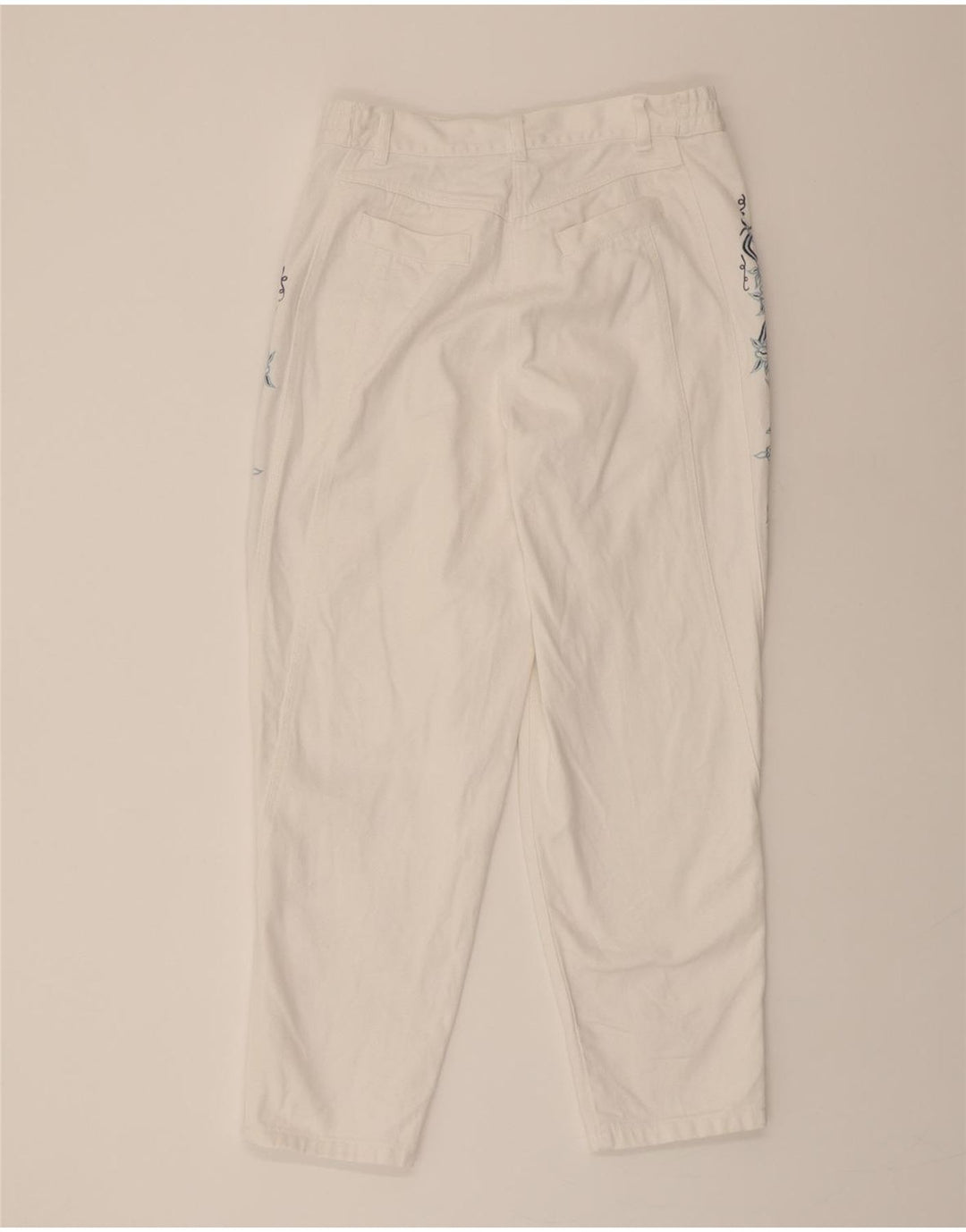 NO PROBLEM Womens Tapered Jeans UK 16 Large W30 L27 White Floral Vintage No Problem and Second-Hand No Problem from Messina Hembry 