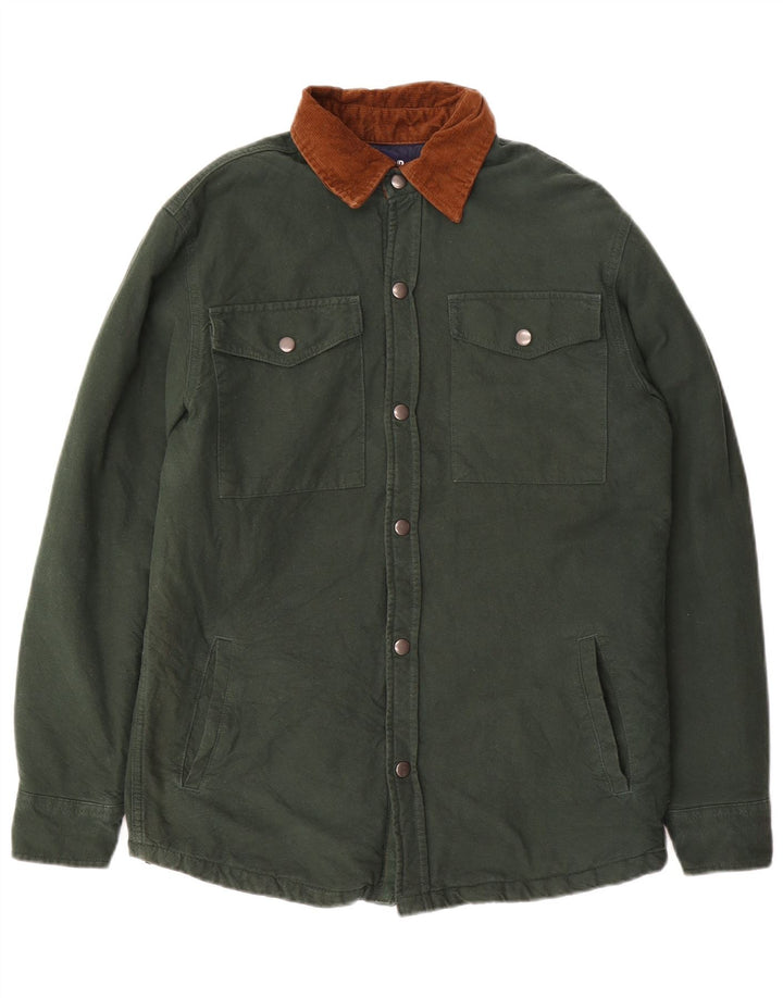 Lands End Herren Holzfällerhemd UK 36 Small Khaki Colourblock Baumwolle