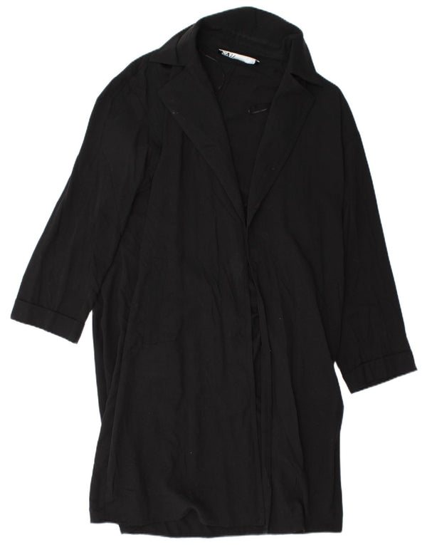 Zara Womens Open Overcoat UK 14 Medium Schwarz Lyocell