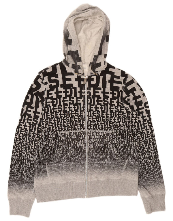 Diesel Womens Graphic Zip Hoodie Pullover UK 18 XL Grau Baumwolle