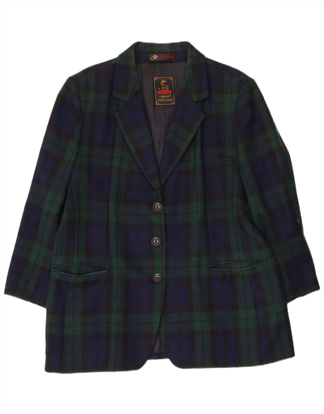 Steinbock Damen 3-Knopf-Blazerjacke UK 18 XL Marineblau kariert