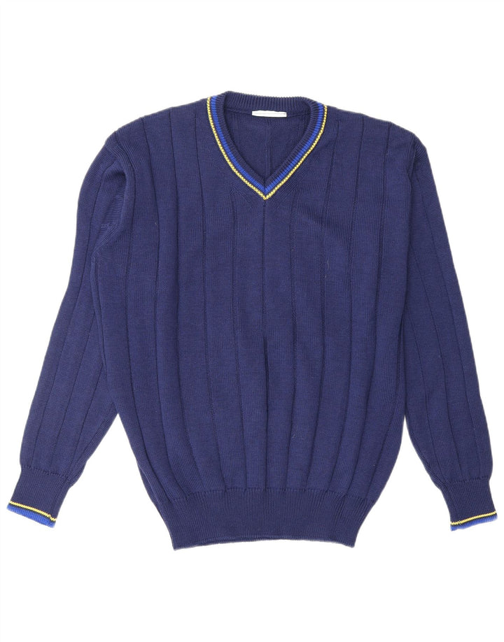 VINTAGE Herren-Pullover mit V-Ausschnitt in mittlerem Marineblau