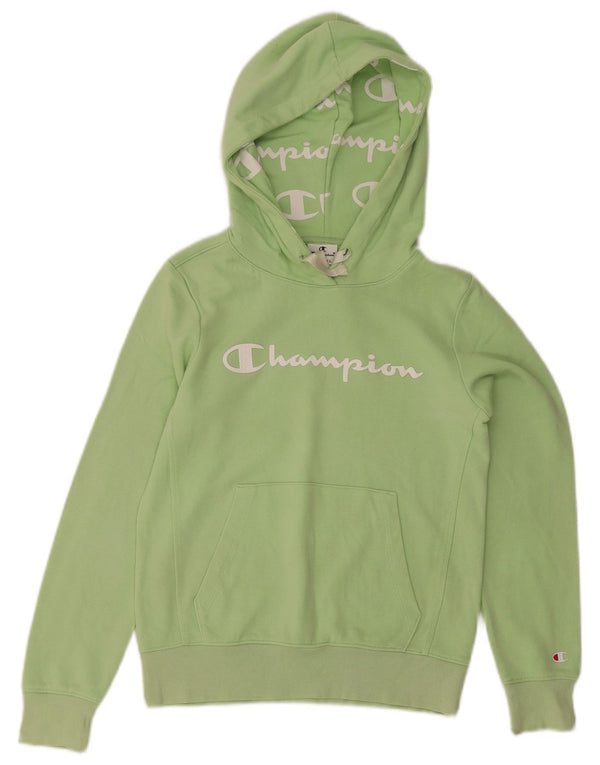 Champion Womens Graphic Hoodie Pullover UK 6 XS Grüne Baumwolle