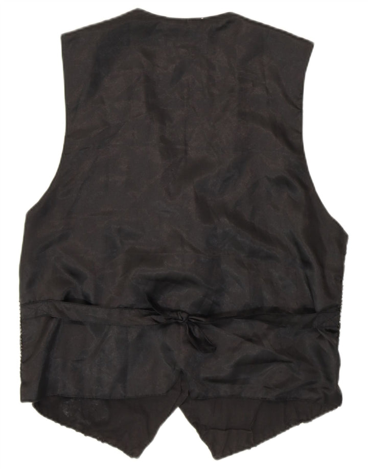 VINTAGE Damen Paillettenweste UK 14 Medium Schwarz Baumwolle 80er Jahre