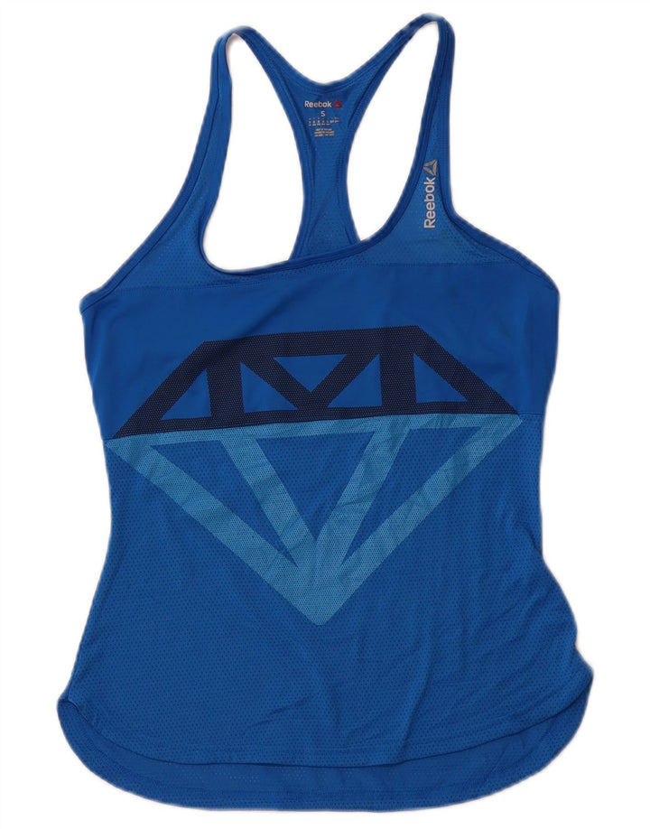 REEBOK Damen Graphic Vest Top UK 8/10 Small Blue Sports