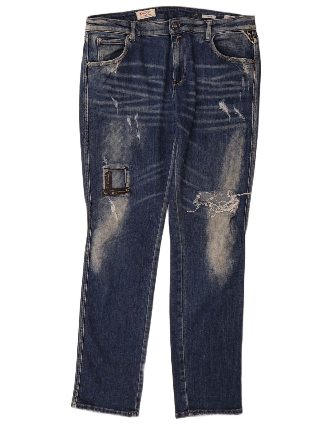 Replay Damen Katewin Distressed Slim Jeans W32 L32 Blaue Baumwolle