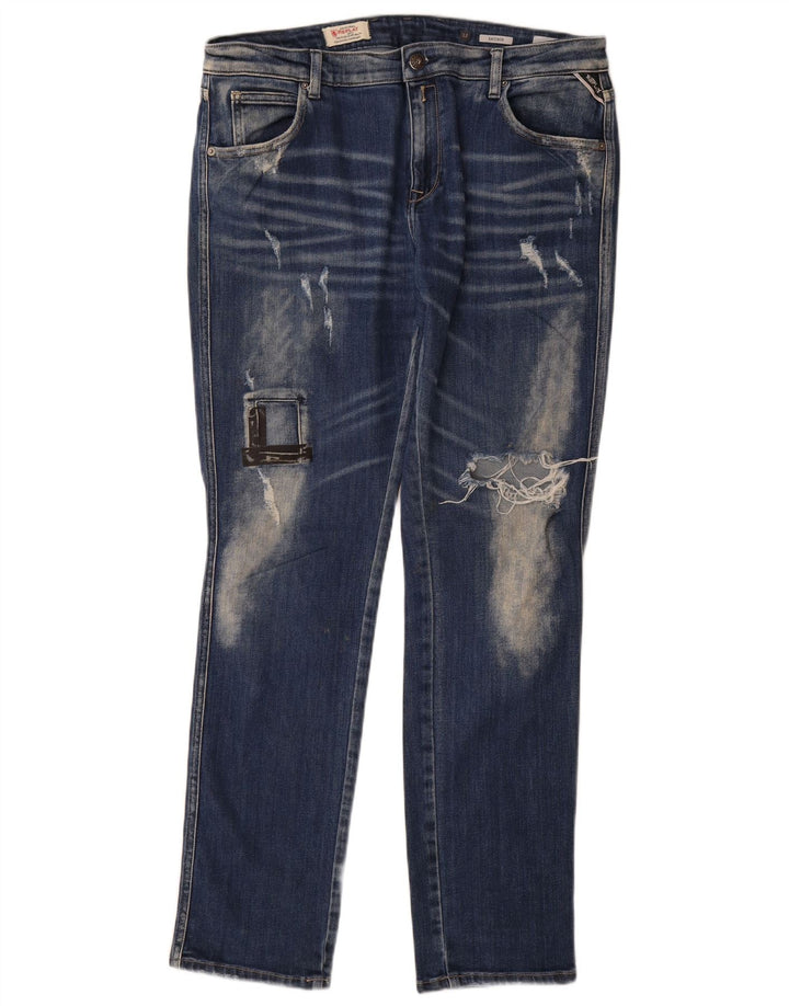 Replay Damen Katewin Distressed Slim Jeans W32 L32 Blaue Baumwolle