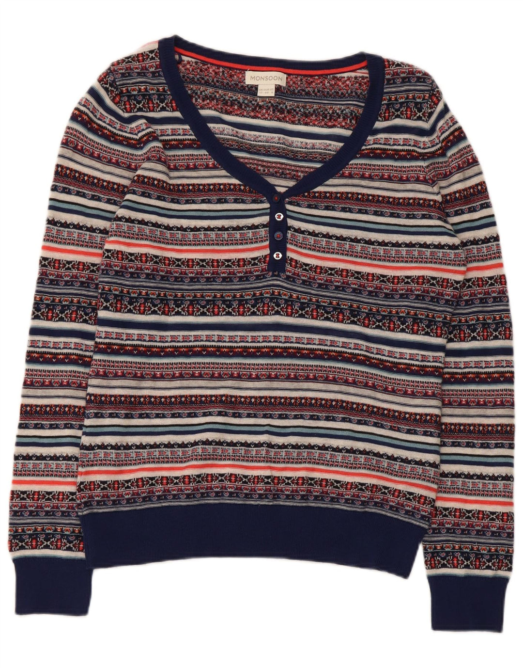 Monsoon Damen-Pullover mit V-Ausschnitt, Größe M, mehrfarbig, Fair Isle