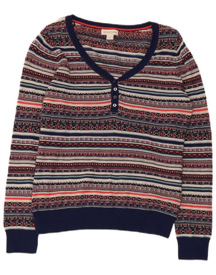 Monsoon Damen-Pullover mit V-Ausschnitt, Größe M, mehrfarbig, Fair Isle