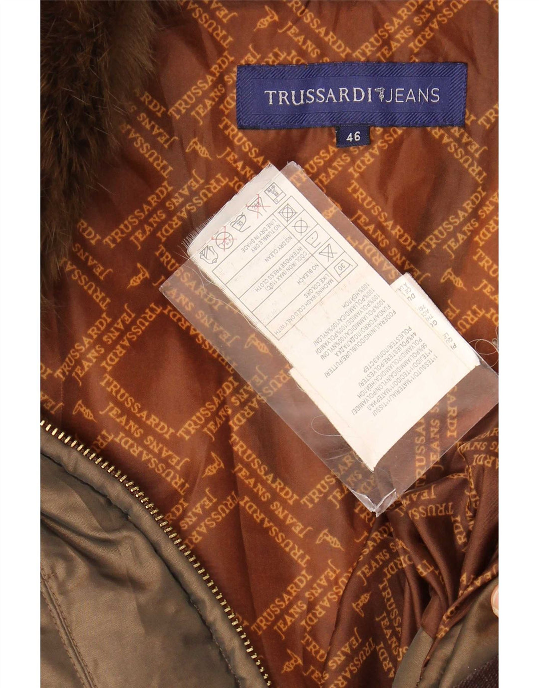 Trussardi Jeans Damen Wattierte Jacke IT 46 Large Khaki Polyamid