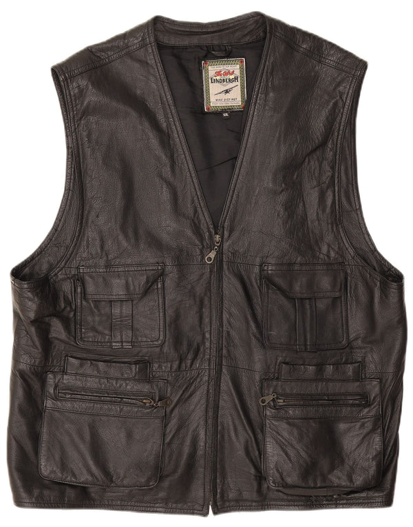 Lindbergh Herren-Leder-Utility-Gilet UK 44 2XL Schwarz